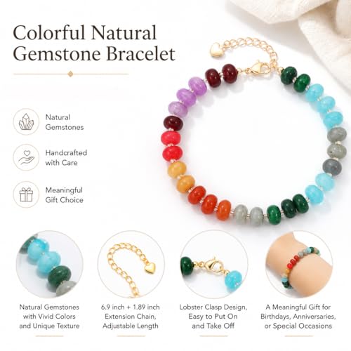 colorful Natural Stone Beaded Bracelets for Women, Boho Handmade Gemstone Bracelet, Stackable Summer Beach Jewelry - color: Colorful Bead 1