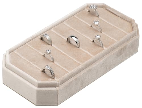 Velvet Ring Organizer Display Tray Jewelry Box Earring Holder Case | for Wedding Birthday Christmas Day (Beige) - color: Beige