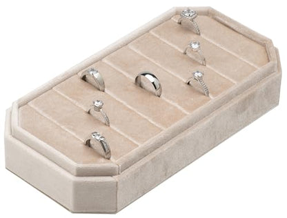 Velvet Ring Organizer Display Tray Jewelry Box Earring Holder Case | for Wedding Birthday Christmas Day (Beige) - color: Beige