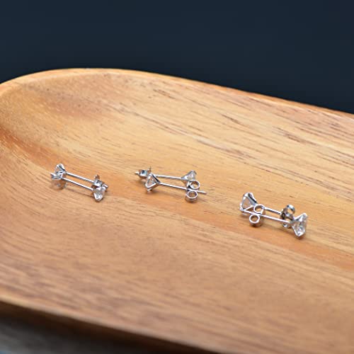 3 Pairs Color Zirconia Earrings Studs, Sterling Silver Studs Earrings Set 3MM 4MM 5MM - color: Colorless