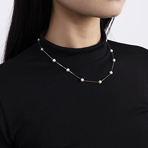 925 Sterling Silver Dainty Freshwater Cultured Pearl Choker Necklace White Genuine Real Pearl Charm Necklaces Jewelry Gifts for Her - color: Satellite Pearl 7-8mm AAAAA-Silver