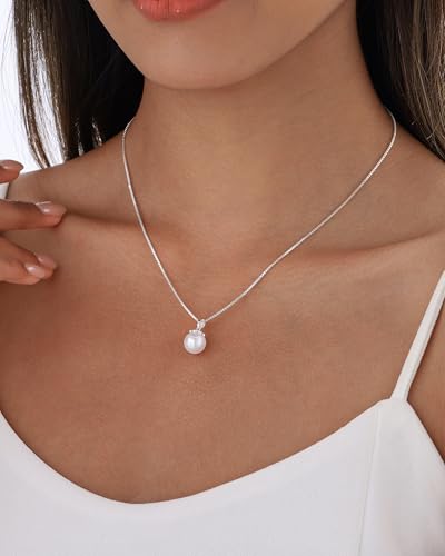 Pearl Necklaces for Women Trendy 14k Gold Plated Cubic Zirconia Pearl Pendant Necklace Valentines Day Wedding Birthday Mother's Day Gifts Dainty Gold Necklace for Women - color: Style 5 - Silver Necklace