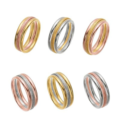 9 Pack Stackable Rings for Women - Dainty Titanium Steel Womens Ring, Silver, Gold, Rose Gold, Triple Band Design, Textured and Smooth Finish,Minimalist Thin Rings for Daily/Wedding/Party