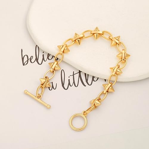 PEARLADA 18k Gold Plated Chain Layerd Bracelet Coin Charm Toggle Bracelet Trendy Cubic Zirconia Jewelry - color: Spike