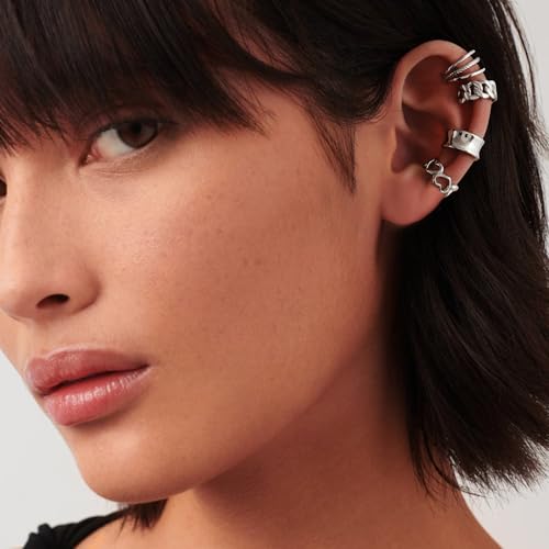 CHIC & ARTSY 925 Sterling Silver Ear Cuffs for Women, Non Piercing Clip On Cartilage Cuffs, Adjustable Fake Conch & Helix Earrings, Gold Plated & Oxidized Various Styles - color: ear cuff #15