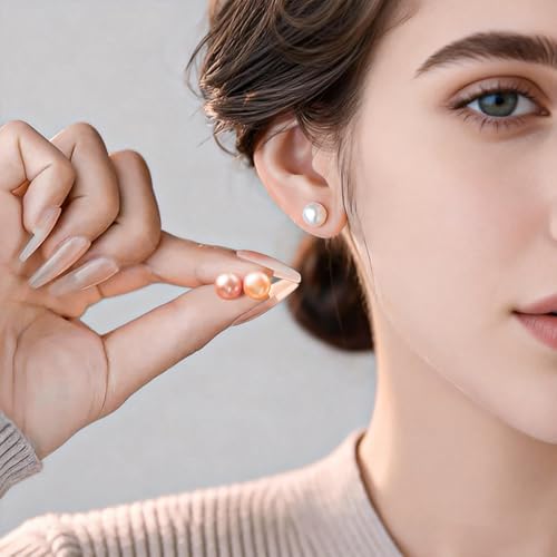 Pearl Earrings Studs for Women 3 Pairs AAAAA+ Freshwater Hypoallergenic Earring stud (18k Gold Plating 925 Sterling Silver) For Wedding Anniversary Birthday Christmas
