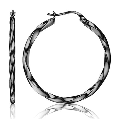 Hoops & Loops 925 Sterling Silver Twisted Hoop Earrings for Women - Hypoallergenic 14K Gold, Rose Gold, Black Flash Plated 2mm Thin Twist Design Round Click-Top Hoops, 15/20/25/30/35/40/50/60mm - color: Black-45mm(1.77 inch)