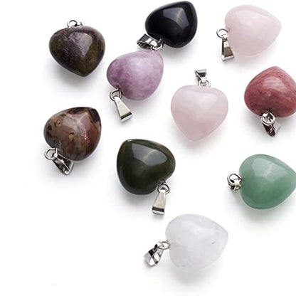 10Pcs Heart Stone Charm Pendants Natural & Synthetic Gemstone Pendants with Platinum Brass Loops for DIY Necklace Keychains Earring Crafts Supplies - color: Natural & Synthetic Gemstone