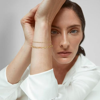 WEARON Gold Bracelet for Women 14K Gold Plated Snake Herringbone Figaro Cuban Bead Paperclip Cable Box Chain Simple Jewelry - style: Paperclip Chain