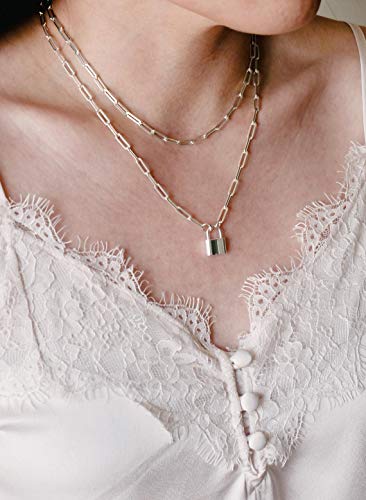 Lock Necklace for Women Paperclip Link Chain Padlock Necklace Non-Tarnish - color: Silver - 1 PC Paperclip Chain Lock Necklace