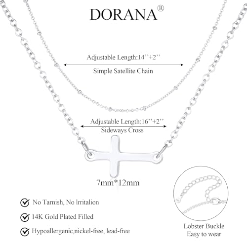 14K Gold Layered Cross Necklaces for Women,Tiny Small Sideways Cross Necklace Minimalist Christian Jewelry Gifts First Communion Confirmation Easter Stuff,2Pcs - color: Style D,Silver