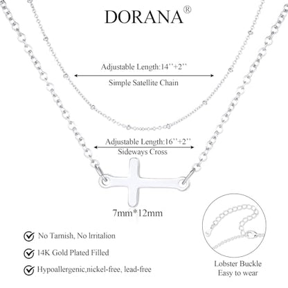 14K Gold Layered Cross Necklaces for Women,Tiny Small Sideways Cross Necklace Minimalist Christian Jewelry Gifts First Communion Confirmation Easter Stuff,2Pcs - color: Style D,Silver