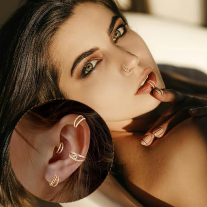 AROWRO Conch Piercing Jewelry Nose Rings Hoops Septum Cartilage Helix Rook | Surgical Steel Gold Silver Cartilage Earrings for Women Tragus Helix Piercing Jewelry 16G 18G 20G With Cubic Zirconia Opal - color: Silver-D1 Clear CZ, size: 18G(1.0mm)-10mm