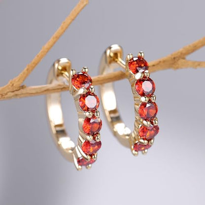 Evabelle Gold Hoop Earrings for Women 14K Real Gold Plated Cubic Zirconia Diamond Hoop Earrings Huggie Hoop Earring Women Earrings Earring for Men 925 Sterling Silver Post Hypoallergenic - color: Hoops 14-Red-14K Gold Plated