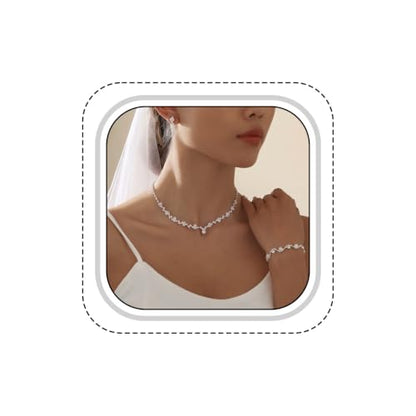 1 Piece Silver Jewelry Sets for Women Rhinestone Necklace Earrings Bracelet Set Prom Jewelry Bridal Bridemaid
