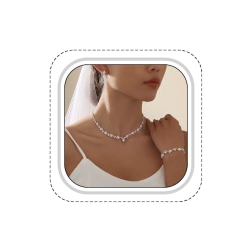 1 Piece Silver Jewelry Sets for Women Rhinestone Necklace Earrings Bracelet Set Prom Jewelry Bridal Bridemaid