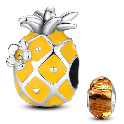 HappyStar 925 Sterling Silver Animal Dogs Charms Pendants fit Pandora Bracelets Necklaces Flowers Sports Travel Charms for Bracelets Women Jrwelry Gifts(with one Spacer Bead Charms) - style: Fruit Pineapple Beads