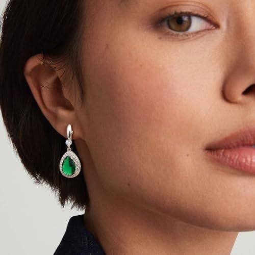 THUNARAZ Clip on Dangle Earrings for Women, Rhinestone Wedding Prom Jewelry | Clip Earrings Non-Pierced, Teardrop Dangle Earrings, Crystal Drop Earrings, Elegant Rhinestone Jewelry for Bride Bridesmaid - color: Silver Tone/Green Stone