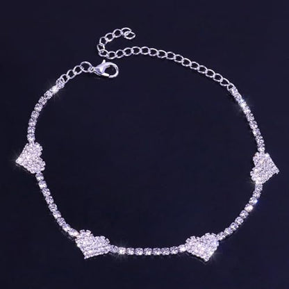 Fesciory Silver Ankle Bracelets for Women, Adjustable Rhinestone Pendant Tennis Anklet, Butterfly Heart Infinite Diamond Summer Beach Foot Chain Jewelry Gifts - style: Solid Heart3