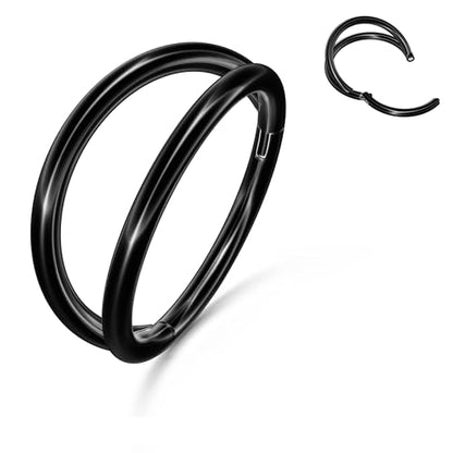 Nose Rings Hoops - 316L Surgical Steel Double Hoop Nose Rings Hinged Conch Piercing Jewelry Septum Lip Rings Cartilage Earring Helix Rook Tragus Daith - color: black-1