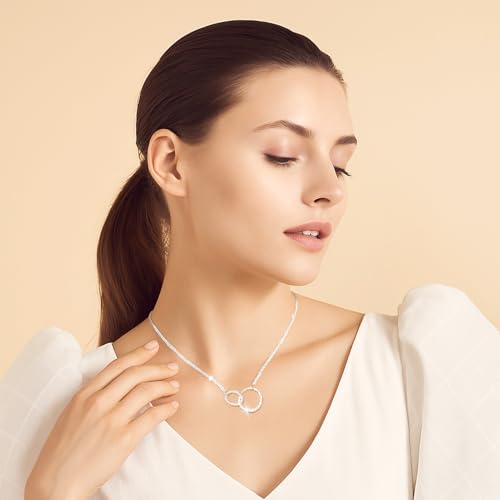 Minimalist Stainless Steel Single or Two Circular Hammered Texture Pendant Necklace for Women, 14K Gold/Silver/Rose Gold Plated Hypoallergenic Stackable Layered Collarbone adjustable Chain Necklace, Dainty Layering Necklace Jewelry Gift - style: Silver Tw