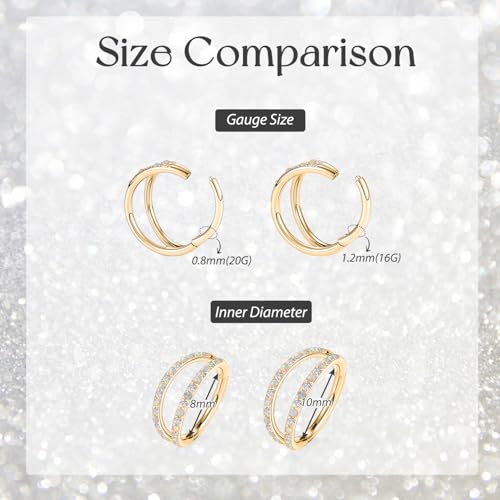 GAGABODY Conch Piercing Double Open Stack with CZ 16 Gauge Hoop Earrings 18g Septum Jewelry 20g Septum Ring Daith Earrings 316L Surgical Steel Lip Rings Helix Rook Cartilage Earrings Hoop - color: Style12:Gold+Double Hoop OPAL&CZ