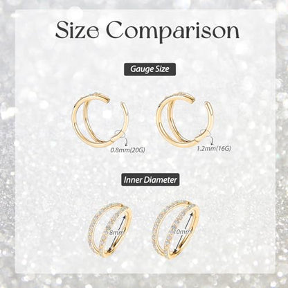 GAGABODY Conch Piercing Double Open Stack with CZ 16 Gauge Hoop Earrings 18g Septum Jewelry 20g Septum Ring Daith Earrings 316L Surgical Steel Lip Rings Helix Rook Cartilage Earrings Hoop - color: Style12:Gold+Double Hoop OPAL&CZ