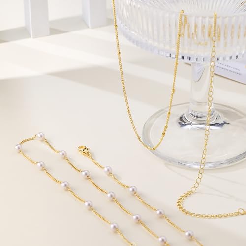 CAROVO Belly Waist Chain for Women 14K Gold Silver Plated Layered Body Chains Boho Cuban Figaro Pearl Heart Coin Satellite Bead Belly Chain Sexy Bikini Body Jewelry for Women Adjustable - style: C:Pearl Satellite GD