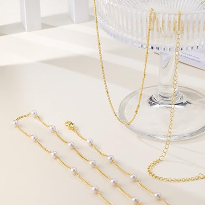 CAROVO Belly Waist Chain for Women 14K Gold Silver Plated Layered Body Chains Boho Cuban Figaro Pearl Heart Coin Satellite Bead Belly Chain Sexy Bikini Body Jewelry for Women Adjustable - style: C:Pearl Satellite GD