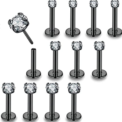 PunkTracker 16g/18g/20g Threadless Lip Rings Tragus Earrings Surgical Steel | Helix Conch Cartilage Earrings Monroe Piercing Jewelry for Women Men Labret Studs - color: 20G, Black, Claw CZ, 6mm Length