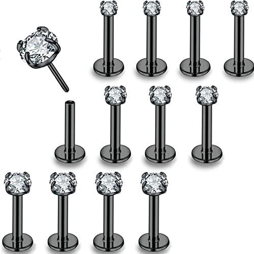 PunkTracker 16g/18g/20g Threadless Lip Rings Tragus Earrings Surgical Steel | Helix Conch Cartilage Earrings Monroe Piercing Jewelry for Women Men Labret Studs - color: 20G, Black, Claw CZ, 10mm Length
