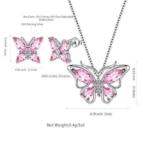 Aurora Tears Butterfly Jewelry,Women 925 Sterling Silver Butterflies Birthstone Pendant Necklace/Earrings/Rings Wedding Gift - color: J.October-set 1