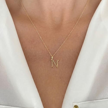 14K Solid Gold Initial Letter Charm Pendant for Women - Personalized Block Letter Add On Charm (A to Z All Letters) - color: N