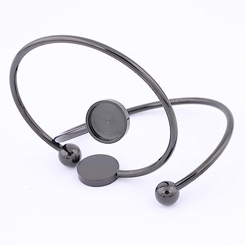 5pcs Stainless Steel Black Adjustable Bracelet Bezel Blanks Fit 12mm Cabochon Bangle Base Setting Trays DIY Jewelry Making - color: black