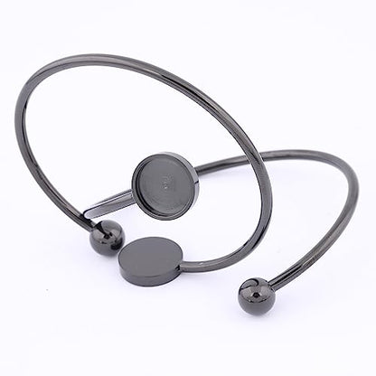 5pcs Stainless Steel Black Adjustable Bracelet Bezel Blanks Fit 12mm Cabochon Bangle Base Setting Trays DIY Jewelry Making - color: black