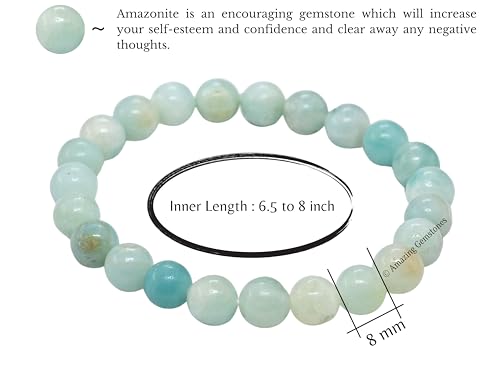 Amazing Gemstone Amazonite Crystal Bracelet for Women Men's Gifts - Protection Healing Crystal Bracelet - 8mm Gemstone Beaded Stretchable Bracelet Pulseras Para Hombres Mujer Stocking Stuffers Mothers Day Gift - color: Amazonite