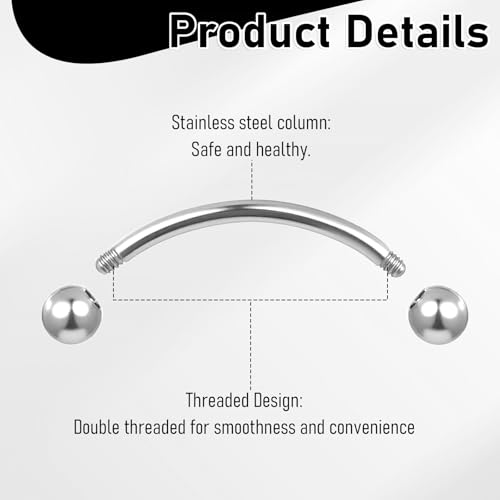 12pcs Curved Barbell Piercing Jewelry 16g Eyebrow Rook Piercing Jewelry | with 3mm Balls Stainless Steel Vertical Labret Lip Eyebrow Rings Tragus Helix Belly Lip Ring Body Piercings - color: Silver Black