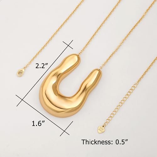 PEARLADA 18k Gold Plated Chain Long Necklace, Boho Sweater Necklace for Women, Geometric Pendant Y Necklace - color: Horseshoe