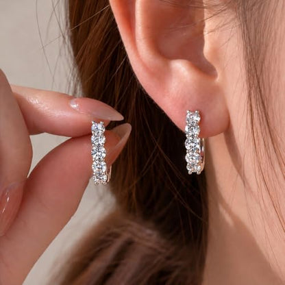 Moissanite Hoop Earrings Huggie Hoops Earrings for Women, 2ct D Color VVS1 18K White Gold Plated S925 Hypoallergenic, Wedding Earrings Jewelry for Gifts - color: Silver