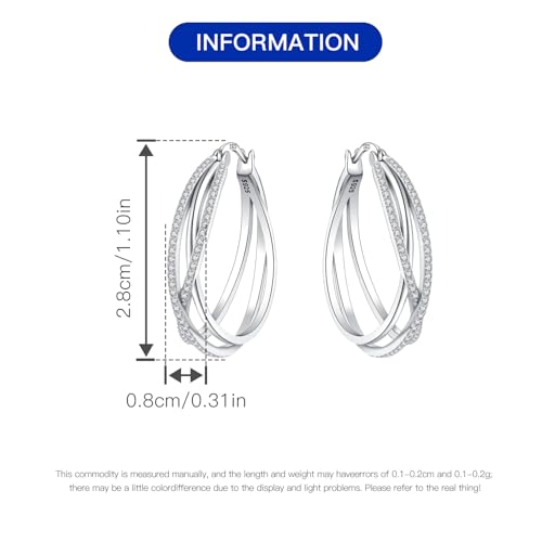 925 Sterling Silver Hoop Earrings for Women, Small and Large Trendy Hoops Hypoallergenic Huggie Earrings Statement Fashion Jewelry Gifts for Sensitive Ear - Double Loop - color: Silver,1.10 in-Large Hoops