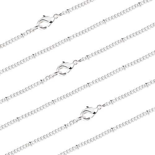 Wholesale 12PCS Silver Plated Brass Curb Chain Satellite Beaded Chains | Bulk for Jewelry Making (16 Inch(1.5mm)) - color: Silver, size: 16 inch-1.5mm
