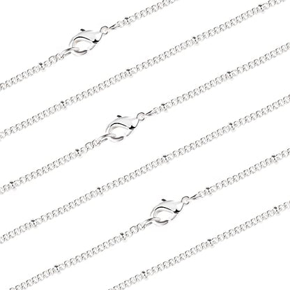 Wholesale 12PCS Silver Plated Brass Curb Chain Satellite Beaded Chains | Bulk for Jewelry Making (16 Inch(1.5mm)) - color: Silver, size: 16 inch-1.5mm