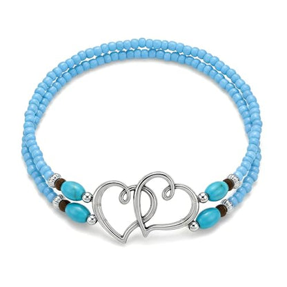 Ankle Bracelets for Women Waterproof Elastic Anklets | Boho Layered Beaded Ankle Bracelet Double Heart Colorful Anklet Summer Beach Jewelry Accessories - style: Blue Style