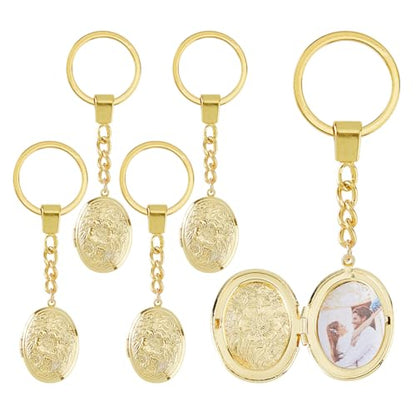 SUPERFINDINGS 5Pcs Locket Keychains Brass Memory Photo Locket Keychain Oval Flower Locket Keychains for Bag Hat Key - color: Golden