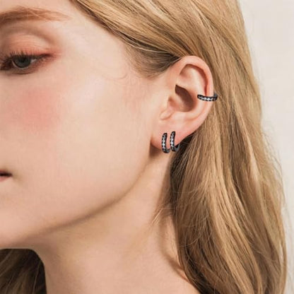 micuco 3 Pairs Small Hoop Earrings Tiny Cartilage Earrings for Women Men | Cubic Zirconia Earrings Huggie Hoop Ear Piercing Earrings for 8mm 10mm 12mm - color: 7# Black 8-8-8mm