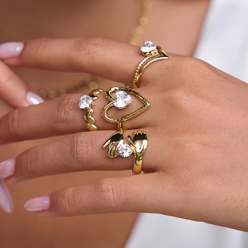 Gold-Plated Butterfly Ring with Dangling Chains and Cubic Zirconia, Adjustable Statement Ring,Cocktail Party Minimalist Ring for Women - style: Style D