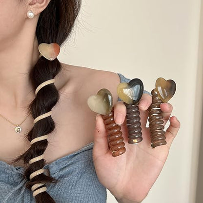 4 Pcs Heart Elastic Colorful Spiral Telephone Line Wire Hair Ties Band Ponytails Scrunchies for Women Elastic Love Head Band Wedding Birthday Party Daily Hair Accessories