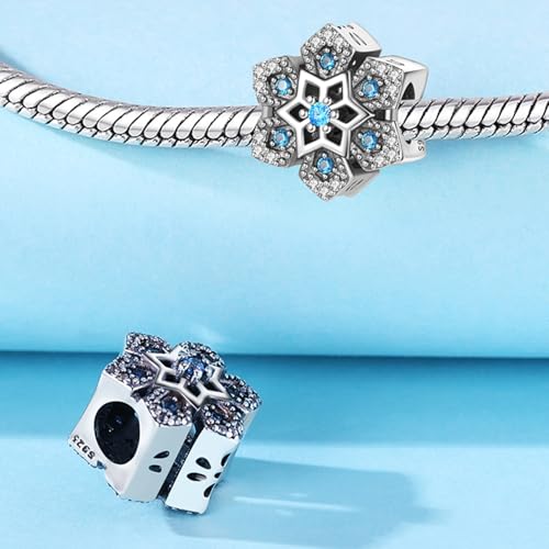 925 Sterling Silver Charms Bead for Bracelets Necklaces, Star Moon Crescent Sun Solar Pendent, Blue Ocean Starfish Shells Turtle Crab Starry Sea Cute Jewelry Birthday Gifts for Women Men - style: Blue Snowflake Bead Charms