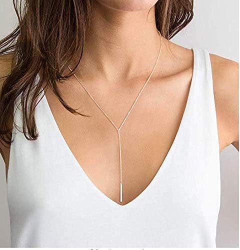 Dcfywl731 Minimal Dainty Gold Plated Dangle Earrings Layered Bar Pendant Neckalce Gold Long Y-Necklace Gold Earrings and Necklaces Set Delicate Lariat Chain Jewelry for Women - color: B2: sliver long necklaces