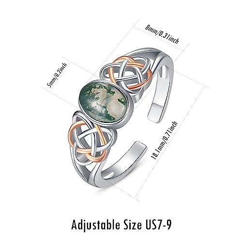 PRAYMOS 925 Sterling Silver Ring Birthstone Ring Turquoise Moss White Opal Ring for Women Celtic Knot Open Adjustable Thrumb Ring - color: multi-moss